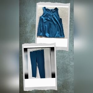 Teal Wearever J. Jill Stretch Pants & Matching Blouse Outfit Bundle